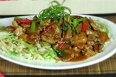 Spicy Pork on Flat Rice Noodles